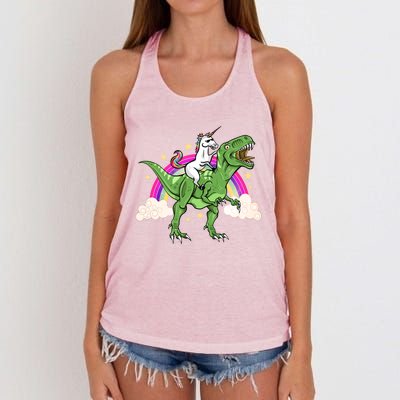 Unicorn Riding Trex Dinosaur Gift Women's Knotted Racerback Tank