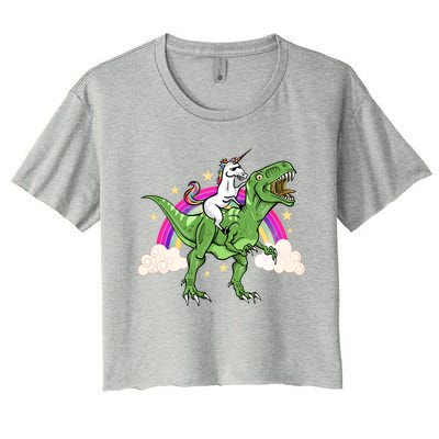 Unicorn Riding Trex Dinosaur Gift Women's Crop Top Tee