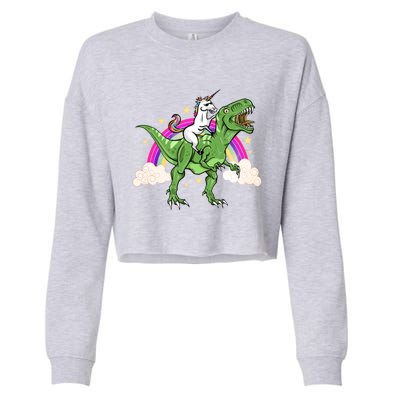 Unicorn Riding Trex Dinosaur Gift Cropped Pullover Crew