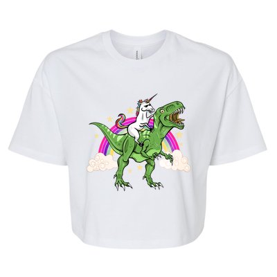 Unicorn Riding Trex Dinosaur Gift Bella+Canvas Jersey Crop Tee