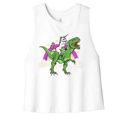 Unicorn Riding Trex Dinosaur Gift Women's Racerback Cropped Tank