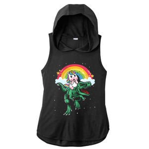 Unicorn Riding Trex Dino Dinosaur Rainbow Fun Unicorn Gift Ladies PosiCharge Tri-Blend Wicking Draft Hoodie Tank