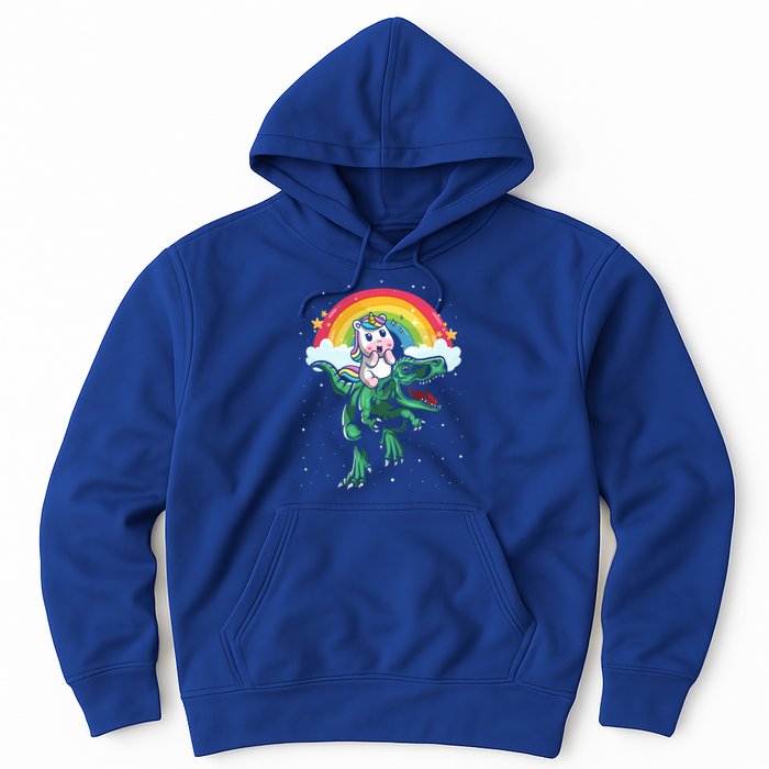 Unicorn Riding Trex Dino Dinosaur Rainbow Fun Unicorn Gift Hoodie