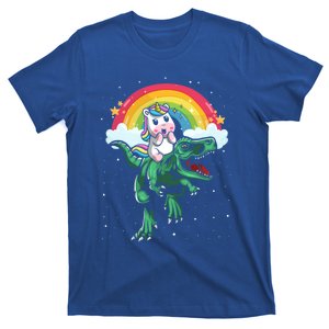 Unicorn Riding Trex Dino Dinosaur Rainbow Fun Unicorn Gift T-Shirt