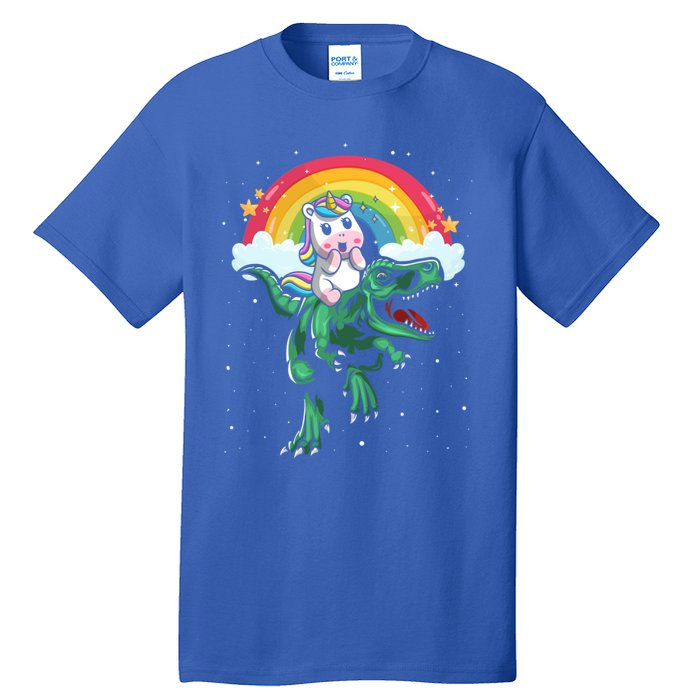 Unicorn Riding Trex Dino Dinosaur Rainbow Fun Unicorn Gift Tall T-Shirt