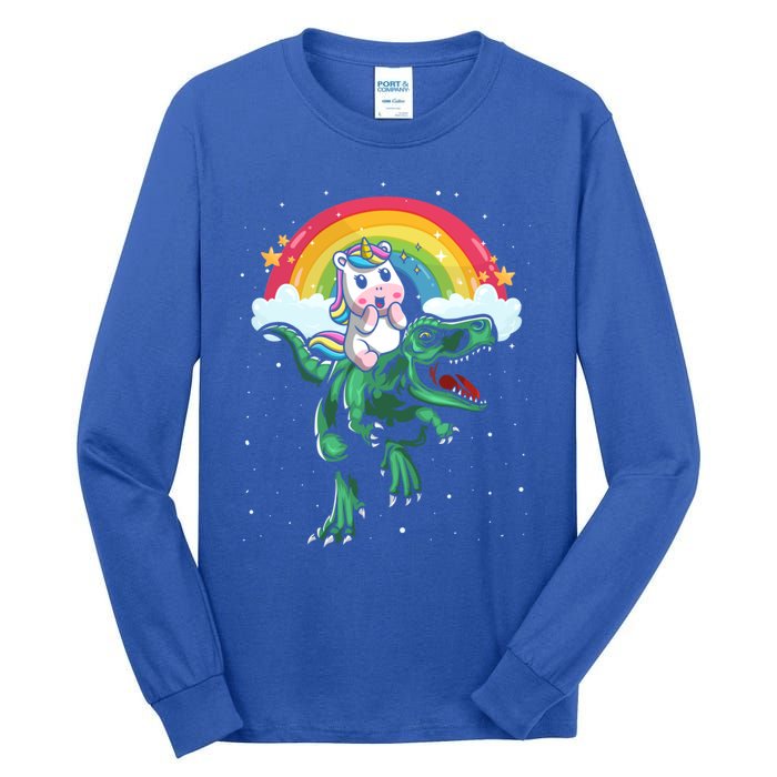 Unicorn Riding Trex Dino Dinosaur Rainbow Fun Unicorn Gift Tall Long Sleeve T-Shirt