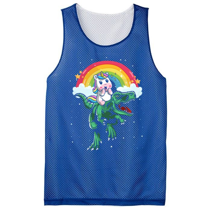 Unicorn Riding Trex Dino Dinosaur Rainbow Fun Unicorn Gift Mesh Reversible Basketball Jersey Tank