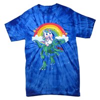 Unicorn Riding Trex Dino Dinosaur Rainbow Fun Unicorn Gift Tie-Dye T-Shirt