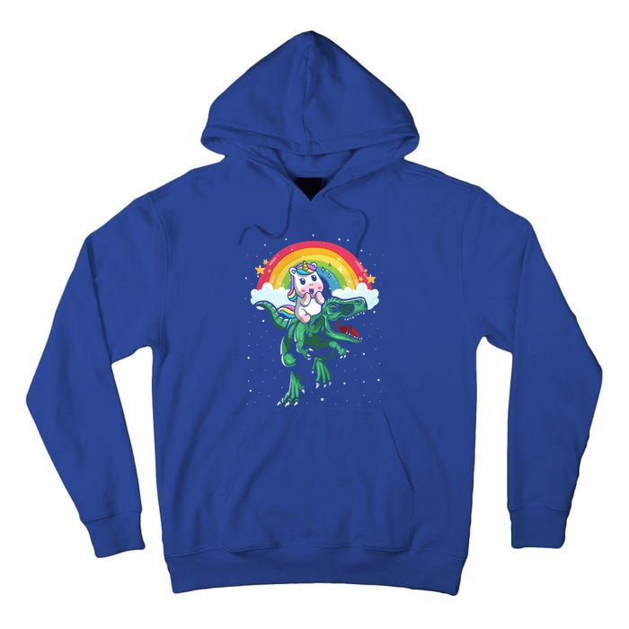 Unicorn Riding Trex Dino Dinosaur Rainbow Fun Unicorn Gift Tall Hoodie