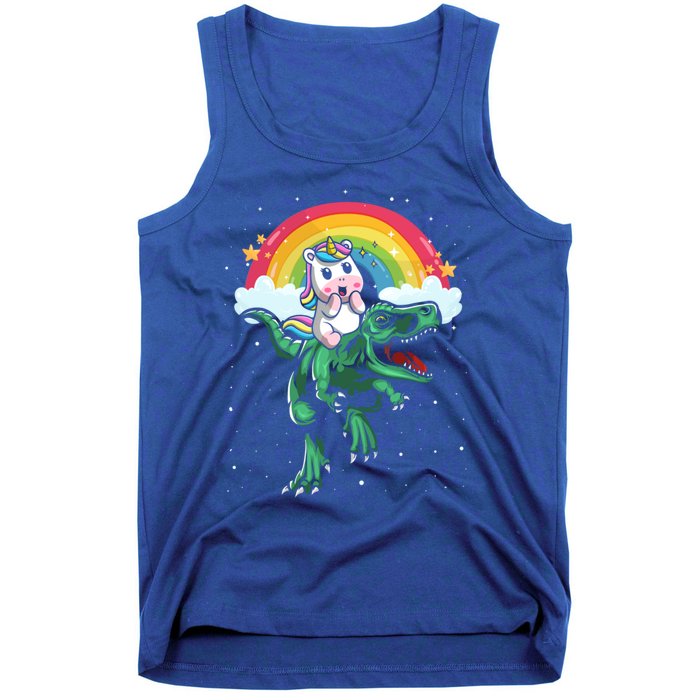 Unicorn Riding Trex Dino Dinosaur Rainbow Fun Unicorn Gift Tank Top