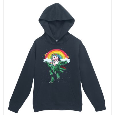 Unicorn Riding Trex Dino Dinosaur Rainbow Fun Unicorn Gift Urban Pullover Hoodie