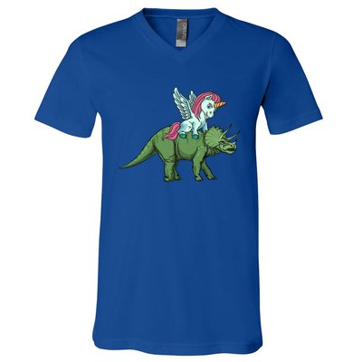 Unicorn Riding Triceratops Funny Dinosaurs Cool Gift V-Neck T-Shirt