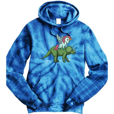 Unicorn Riding Triceratops Funny Dinosaurs Cool Gift Tie Dye Hoodie