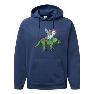 Unicorn Riding Triceratops Funny Dinosaurs Cool Gift Performance Fleece Hoodie