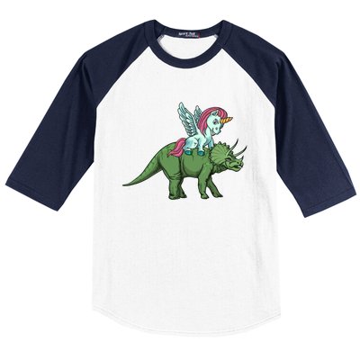 Unicorn Riding Triceratops Funny Dinosaurs Cool Gift Baseball Sleeve Shirt