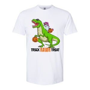 Unicorn Riding T Rex Dinosaur Halloween Trick Rawr Treat Gift Softstyle CVC T-Shirt