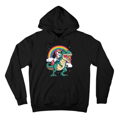 Unicorn Riding T Rex Dinosaur Rainbow Hoodie