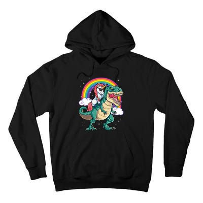 Unicorn Riding T Rex Dinosaur Rainbow Tall Hoodie