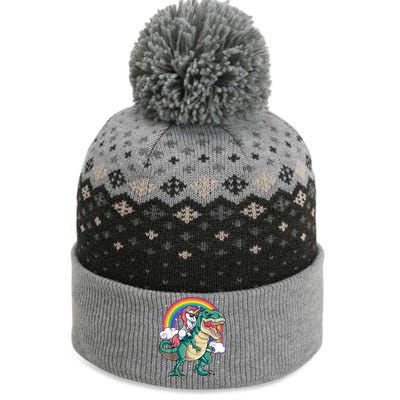 Unicorn Riding T Rex Dinosaur Girls Rainbow The Baniff Cuffed Pom Beanie