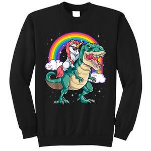 Unicorn Riding T Rex Dinosaur Girls Rainbow Sweatshirt