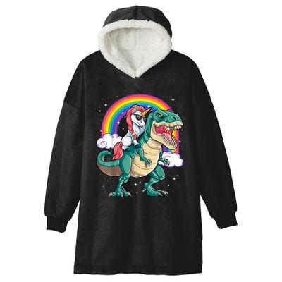 Unicorn Riding T Rex Dinosaur Girls Rainbow Hooded Wearable Blanket