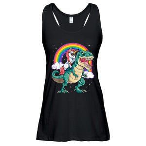 Unicorn Riding T Rex Dinosaur Girls Rainbow Ladies Essential Flowy Tank