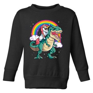 Unicorn Riding T Rex Dinosaur Girls Rainbow Toddler Sweatshirt