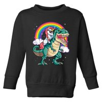 Unicorn Riding T Rex Dinosaur Girls Rainbow Toddler Sweatshirt