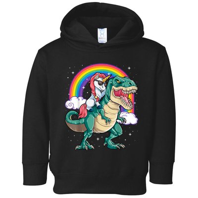 Unicorn Riding T Rex Dinosaur Girls Rainbow Toddler Hoodie