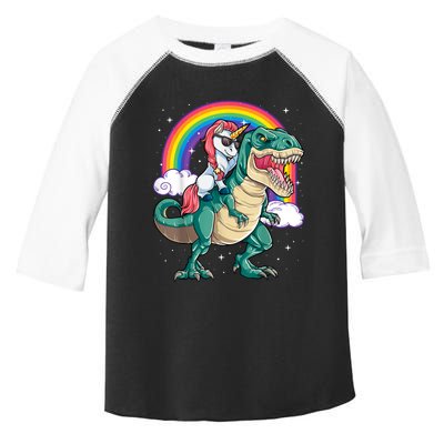 Unicorn Riding T Rex Dinosaur Girls Rainbow Toddler Fine Jersey T-Shirt