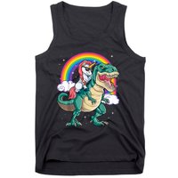 Unicorn Riding T Rex Dinosaur Girls Rainbow Tank Top