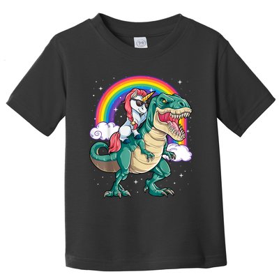 Unicorn Riding T Rex Dinosaur Girls Rainbow Toddler T-Shirt