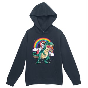 Unicorn Riding T Rex Dinosaur Girls Rainbow Urban Pullover Hoodie