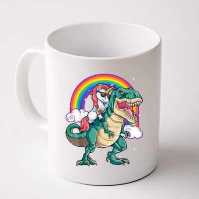 Unicorn Riding T Rex Dinosaur Girls Rainbow Coffee Mug