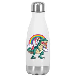 Unicorn Riding T Rex Dinosaur Girls Rainbow Stainless Steel Insulated Water Bottle