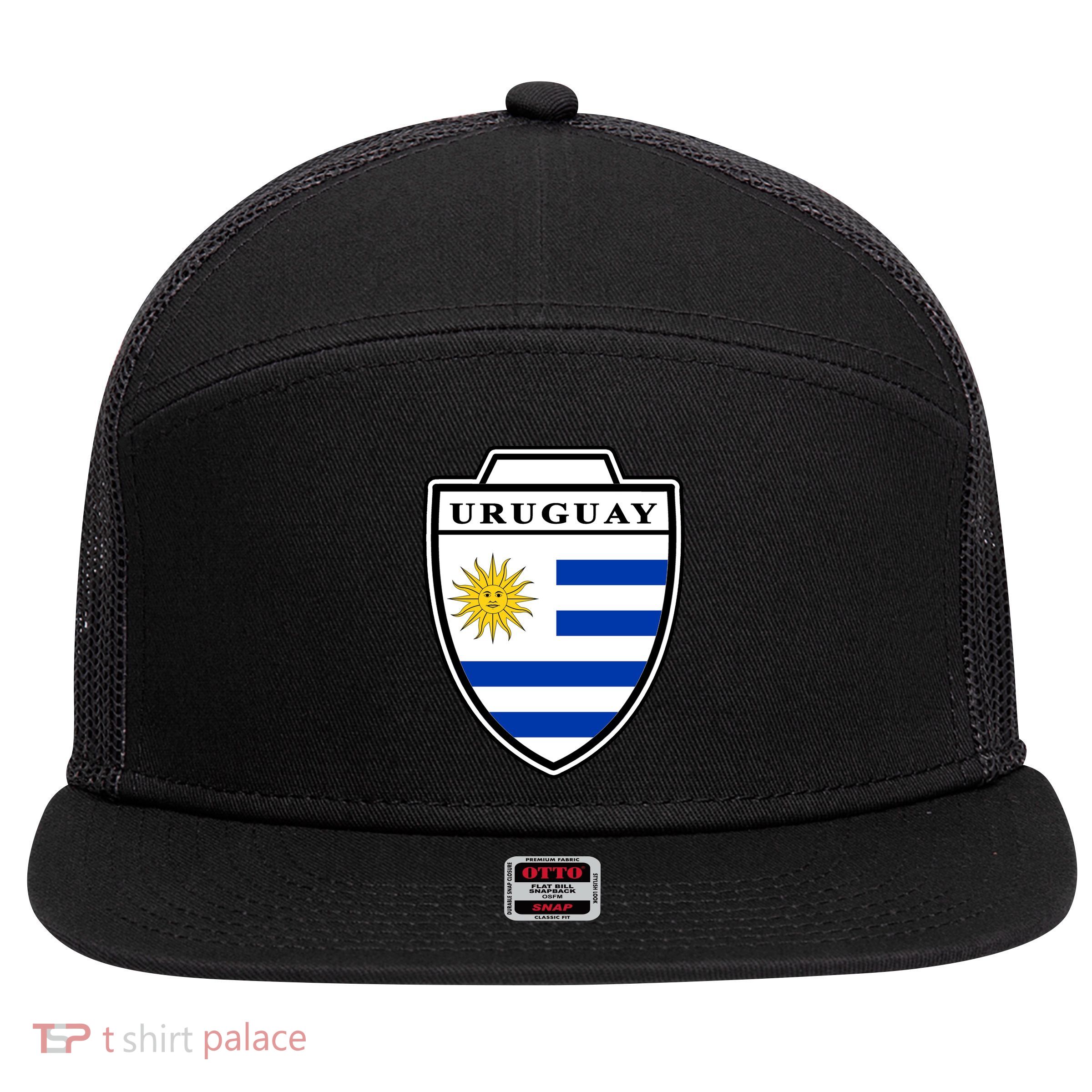 Uruguay Country Soccer Crest 7 Panel Mesh Trucker Snapback Hat
