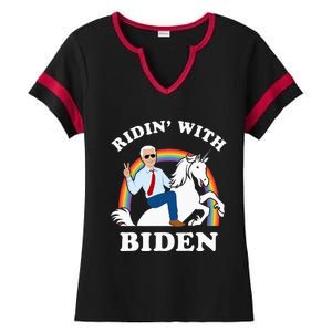 Unicorn Ridin With Biden Funny Joe Biden Ladies Halftime Notch Neck Tee