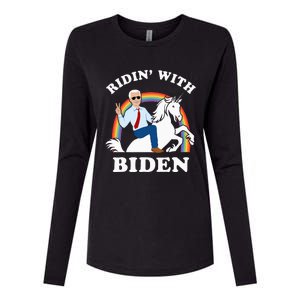 Unicorn Ridin With Biden Funny Joe Biden Womens Cotton Relaxed Long Sleeve T-Shirt