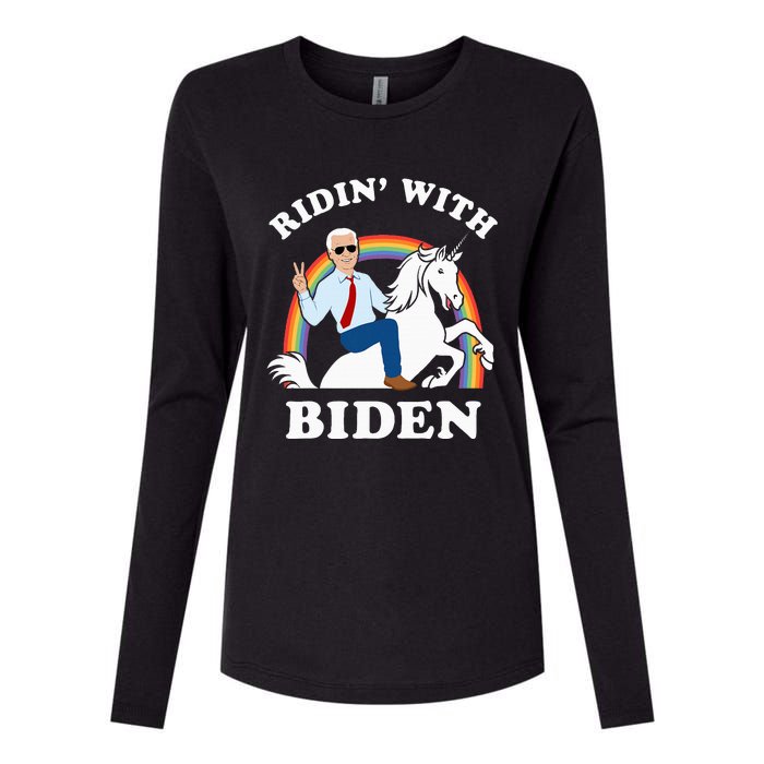 Unicorn Ridin With Biden Funny Joe Biden Womens Cotton Relaxed Long Sleeve T-Shirt