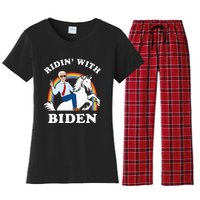 Unicorn Ridin With Biden Funny Joe Biden Women's Flannel Pajama Set