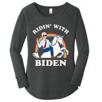 Unicorn Ridin With Biden Funny Joe Biden Women's Perfect Tri Tunic Long Sleeve Shirt