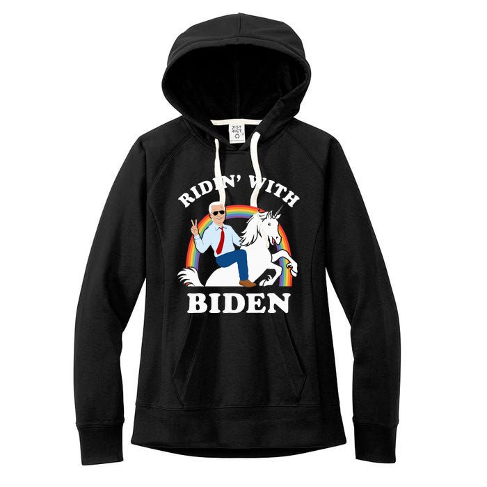 Unicorn Ridin With Biden Funny Joe Biden Women's Fleece Hoodie