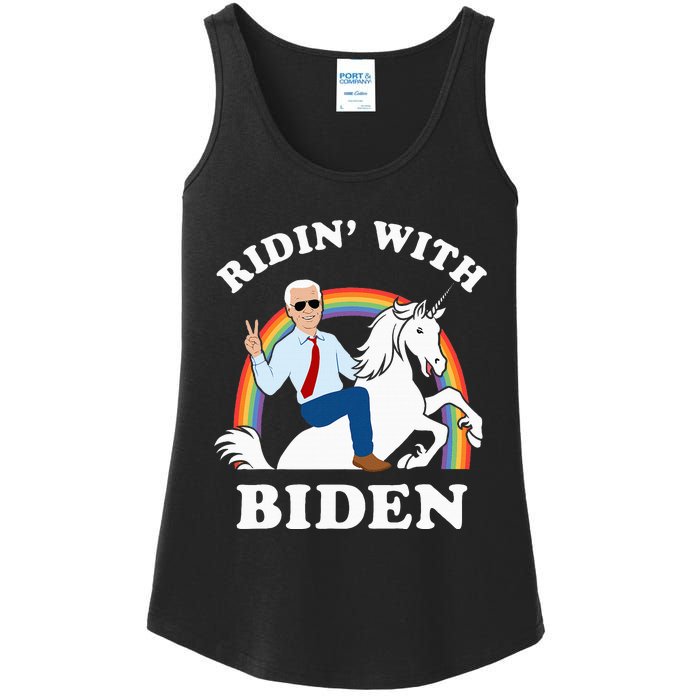 Unicorn Ridin With Biden Funny Joe Biden Ladies Essential Tank