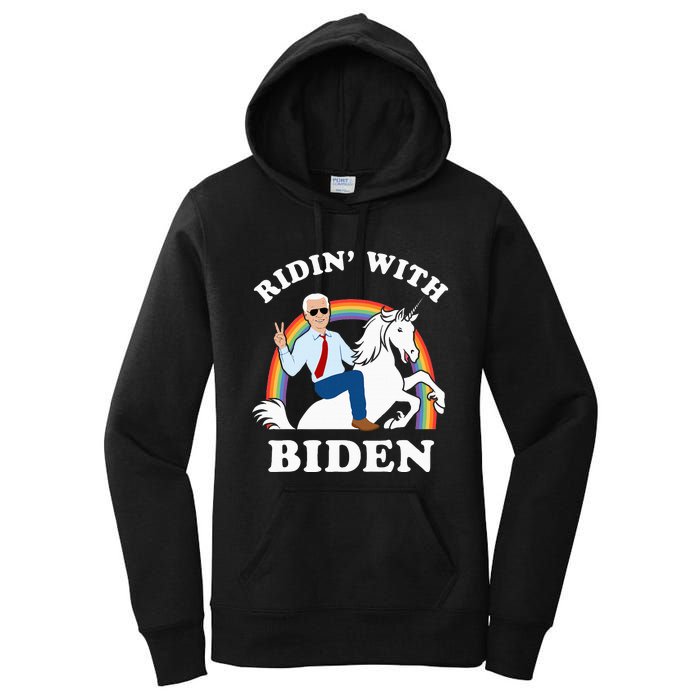 Unicorn Ridin With Biden Funny Joe Biden Women's Pullover Hoodie