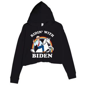 Unicorn Ridin With Biden Funny Joe Biden Crop Fleece Hoodie