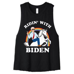 Unicorn Ridin With Biden Funny Joe Biden Women's Racerback Cropped Tank