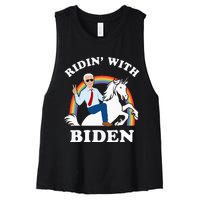 Unicorn Ridin With Biden Funny Joe Biden Women's Racerback Cropped Tank