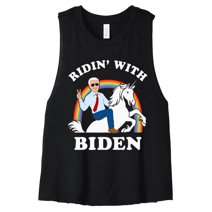 Unicorn Ridin With Biden Funny Joe Biden Women's Racerback Cropped Tank