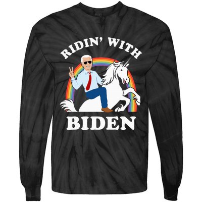 Unicorn Ridin With Biden Funny Joe Biden Tie-Dye Long Sleeve Shirt