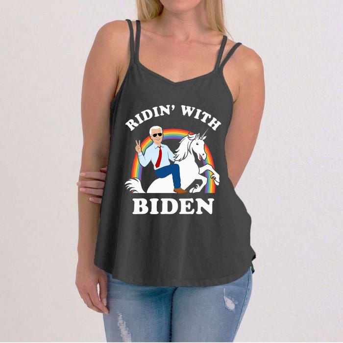 Unicorn Ridin With Biden Funny Joe Biden Women's Strappy Tank